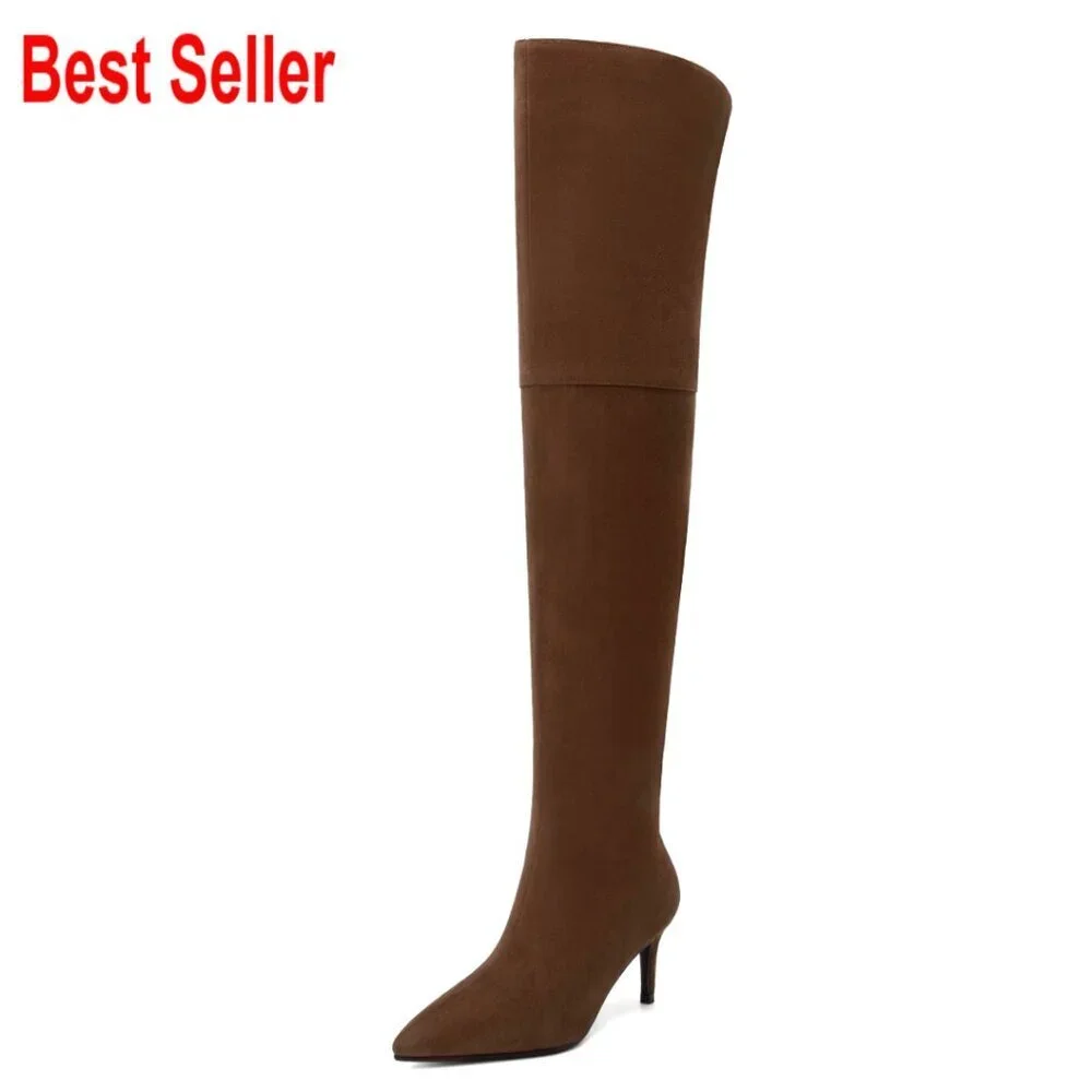 Thigh High Boots Over the Knee Stiletto Heel Wide Calf Side Zipper